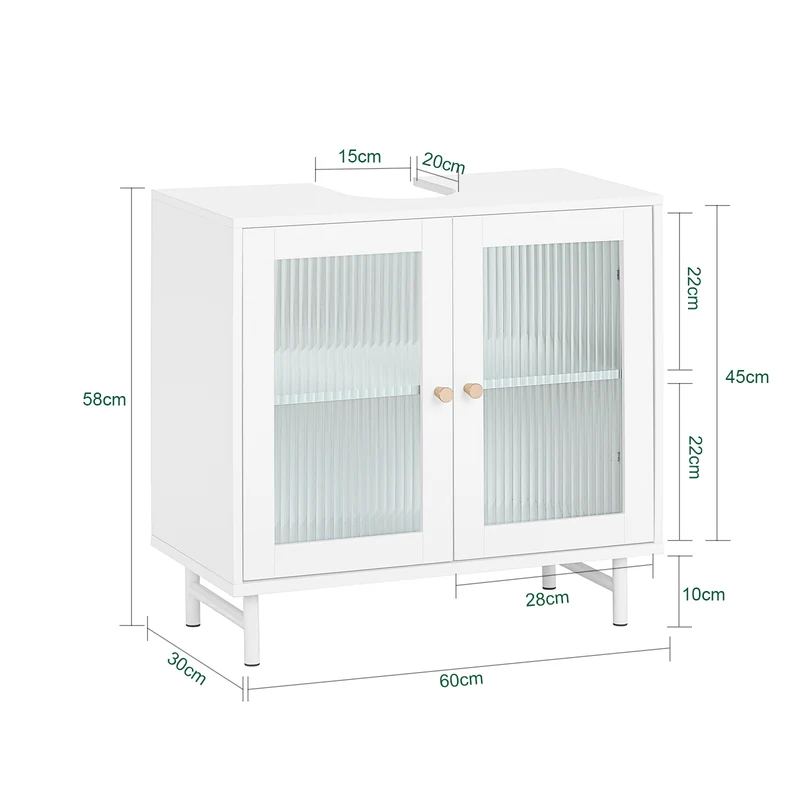 SoBuy BZR115-W Meuble sous Lavabo Salle de Bain, Meuble sous Évier, Armoire de Rangement pour Vasque sur Pieds avec 2 Portes en Verre