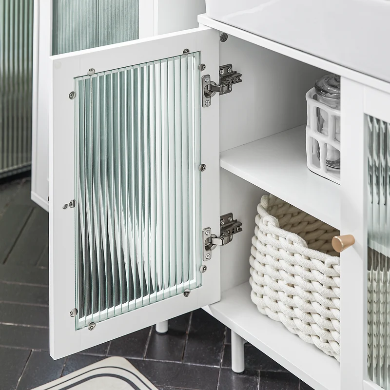 SoBuy BZR115-W Meuble sous Lavabo Salle de Bain, Meuble sous Évier, Armoire de Rangement pour Vasque sur Pieds avec 2 Portes en Verre