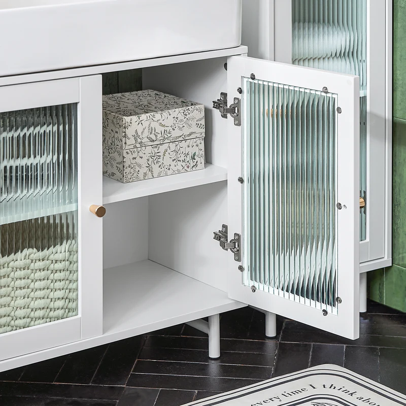 SoBuy BZR115-W Meuble sous Lavabo Salle de Bain, Meuble sous Évier, Armoire de Rangement pour Vasque sur Pieds avec 2 Portes en Verre