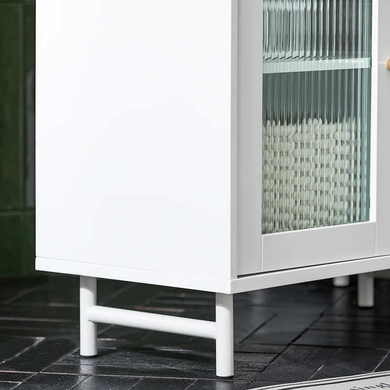SoBuy BZR115-W Meuble sous Lavabo Salle de Bain, Meuble sous Évier, Armoire de Rangement pour Vasque sur Pieds avec 2 Portes en Verre