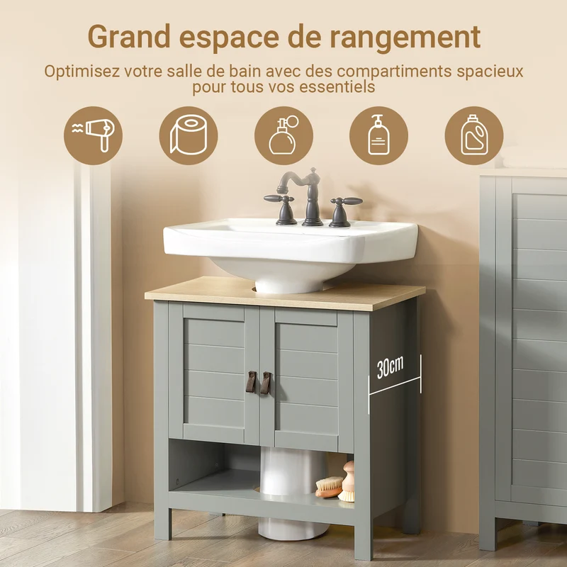 SoBuy BZR69-II-HG Meuble sous Lavabo avec Étagère Réglable et Niche Ouverte, pour Salle de Bain et WC, Rangement Optimisé, Compact – L60×P30×H60 cm, Gris