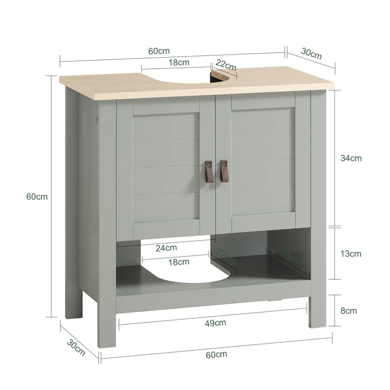 SoBuy BZR69-II-HG Meuble sous Lavabo avec Étagère Réglable et Niche Ouverte, pour Salle de Bain et WC, Rangement Optimisé, Compact – L60×P30×H60 cm, Gris