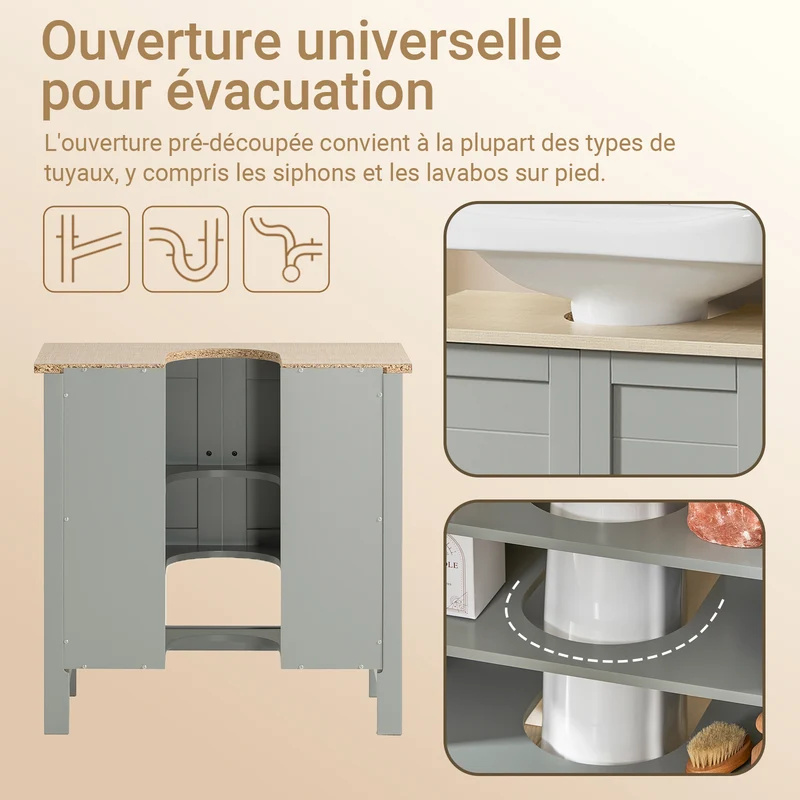 SoBuy BZR69-II-HG Meuble sous Lavabo avec Étagère Réglable et Niche Ouverte, pour Salle de Bain et WC, Rangement Optimisé, Compact – L60×P30×H60 cm, Gris
