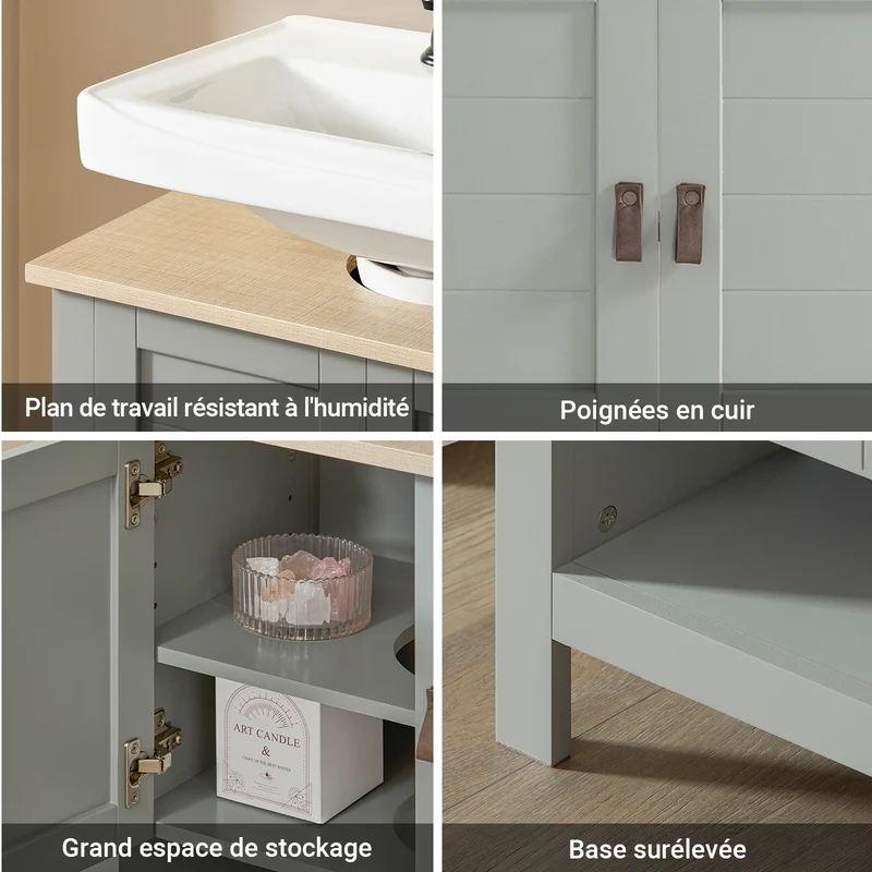SoBuy BZR69-II-HG Meuble sous Lavabo avec Étagère Réglable et Niche Ouverte, pour Salle de Bain et WC, Rangement Optimisé, Compact – L60×P30×H60 cm, Gris