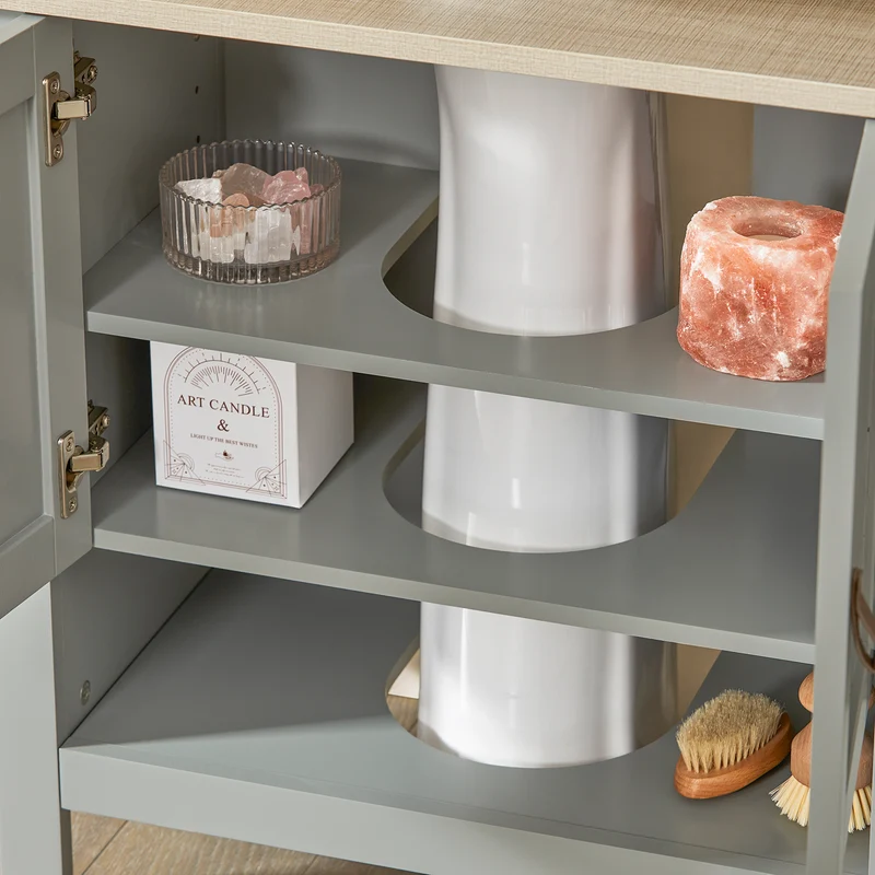 SoBuy BZR69-II-HG Meuble sous Lavabo avec Étagère Réglable et Niche Ouverte, pour Salle de Bain et WC, Rangement Optimisé, Compact – L60×P30×H60 cm, Gris