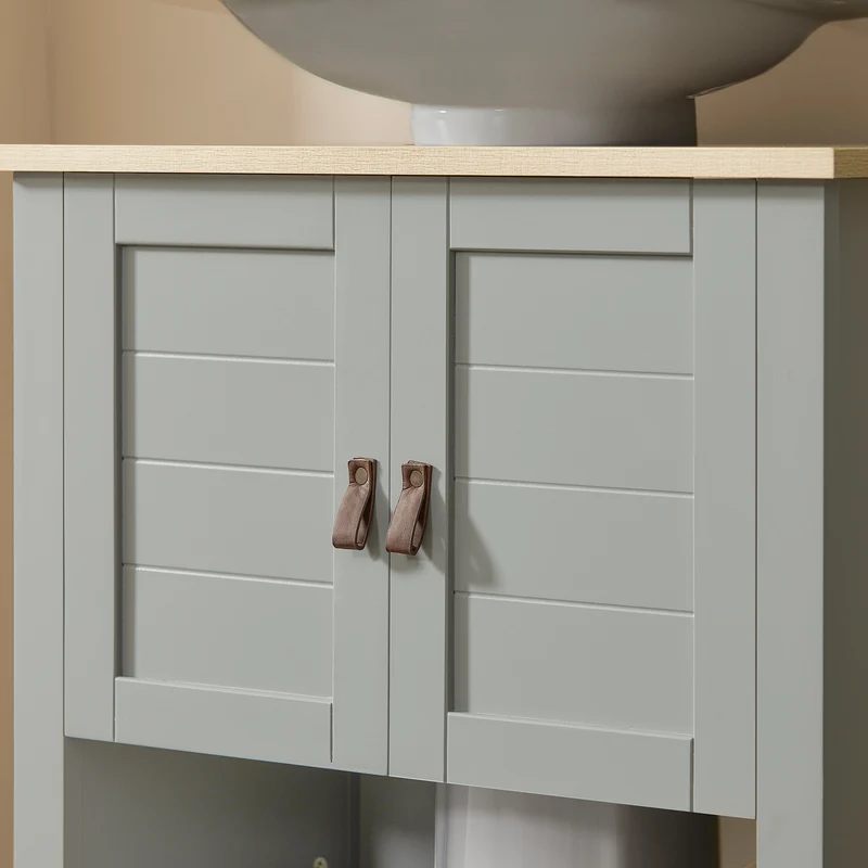SoBuy BZR69-II-HG Meuble sous Lavabo avec Étagère Réglable et Niche Ouverte, pour Salle de Bain et WC, Rangement Optimisé, Compact – L60×P30×H60 cm, Gris