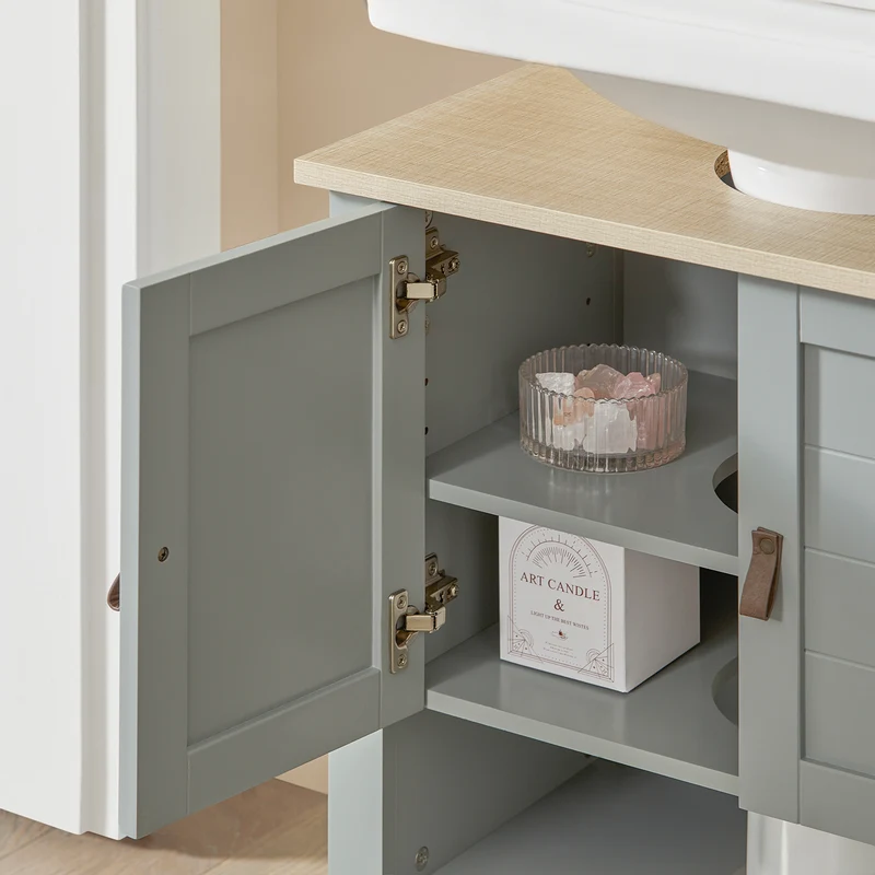 SoBuy BZR69-II-HG Meuble sous Lavabo avec Étagère Réglable et Niche Ouverte, pour Salle de Bain et WC, Rangement Optimisé, Compact – L60×P30×H60 cm, Gris