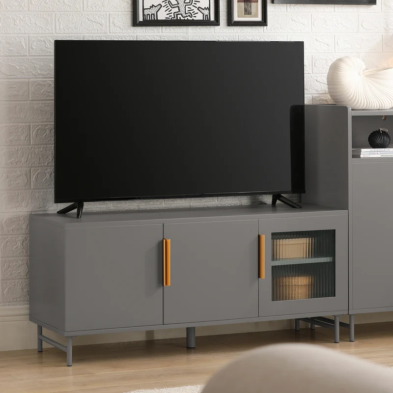 SoBuy FSR130-HG Banc à chaussures, Meuble Bas d'Entrée, Meuble TV, avec 3 Portes et Étagères Réglables