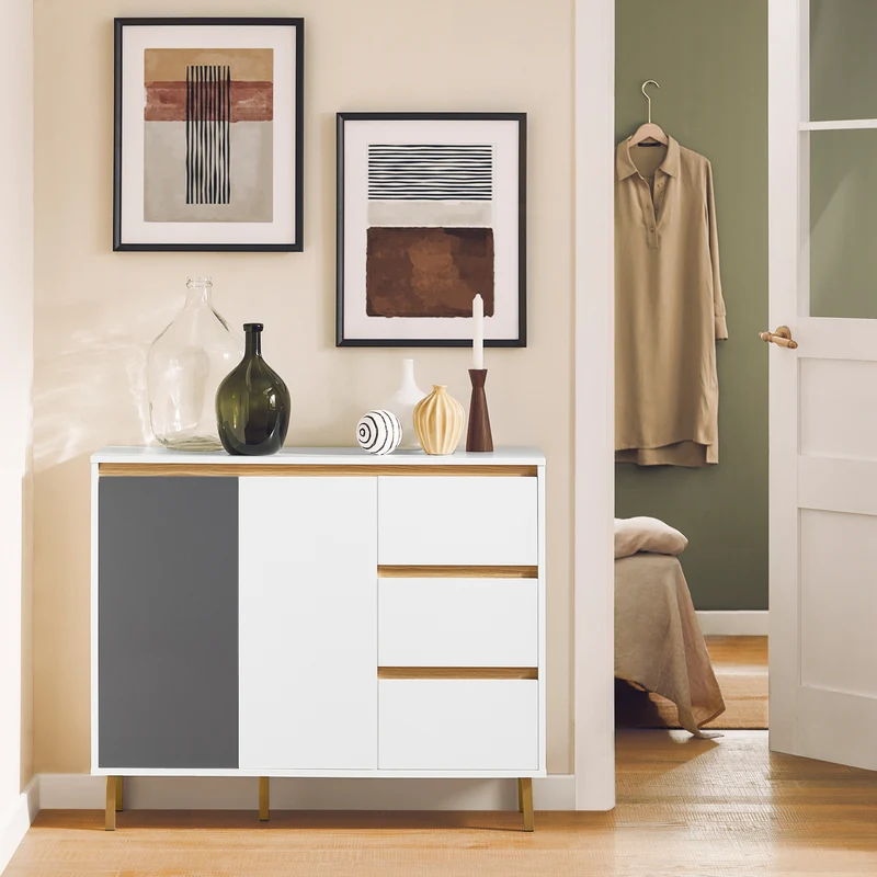 SoBuy FSB69-W Buffet Armoire Multi-Rangement Meuble de Rangement sur Pieds avec 2 Portes 3 Tiroirs