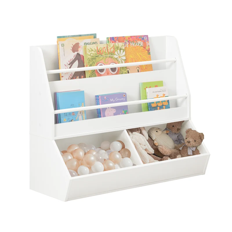 SoBuy KMB56-W Bibliothèque Enfant Étagère de Rangement Jouets pour Enfants Étagère à Livres, Étagères à 2 hauteurs, 2 Compartiments
