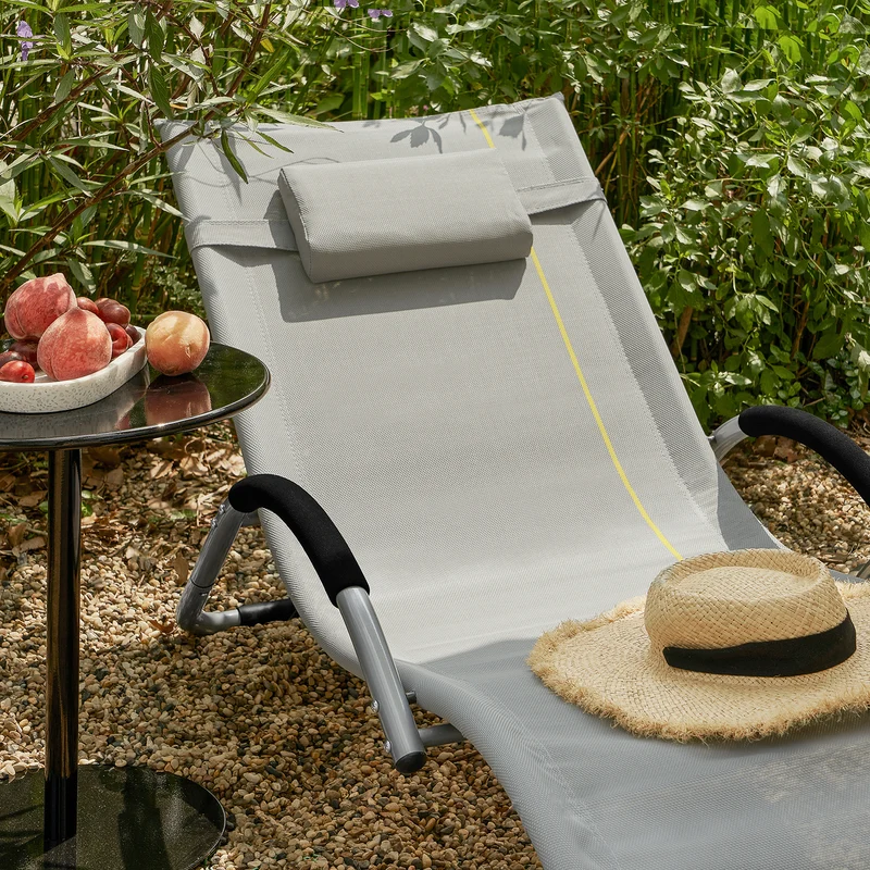 SoBuy OGS38-HG Chaise Longue Transat de Jardin Bascule avec Appui-tête