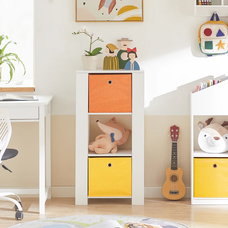 SoBuy KMB48-W Bibliothèque Enfants, Armoire de Rangement pour Livres et Jouets pour Enfant, avec 2 Paniers et 2 Étagères latérales