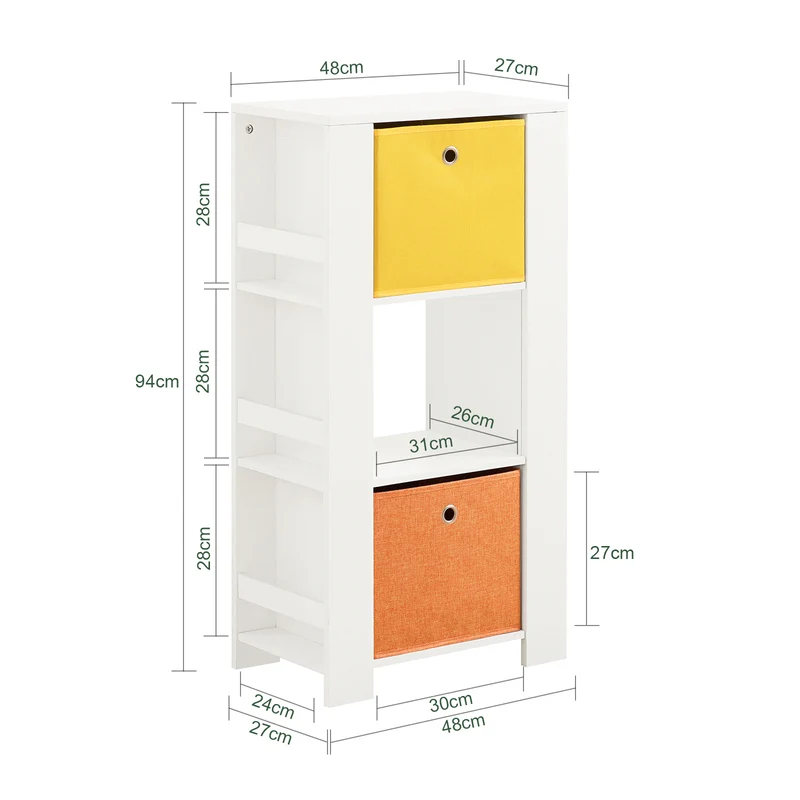 SoBuy KMB48-W Bibliothèque Enfants, Armoire de Rangement pour Livres et Jouets pour Enfant, avec 2 Paniers et 2 Étagères latérales