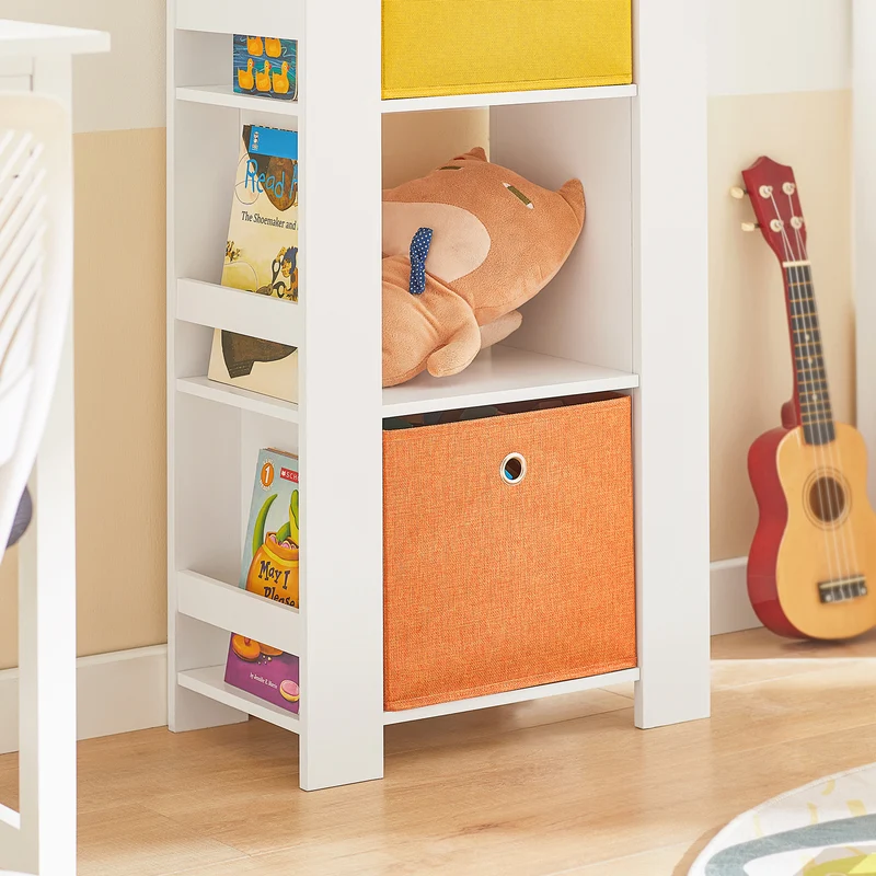 SoBuy KMB48-W Bibliothèque Enfants, Armoire de Rangement pour Livres et Jouets pour Enfant, avec 2 Paniers et 2 Étagères latérales