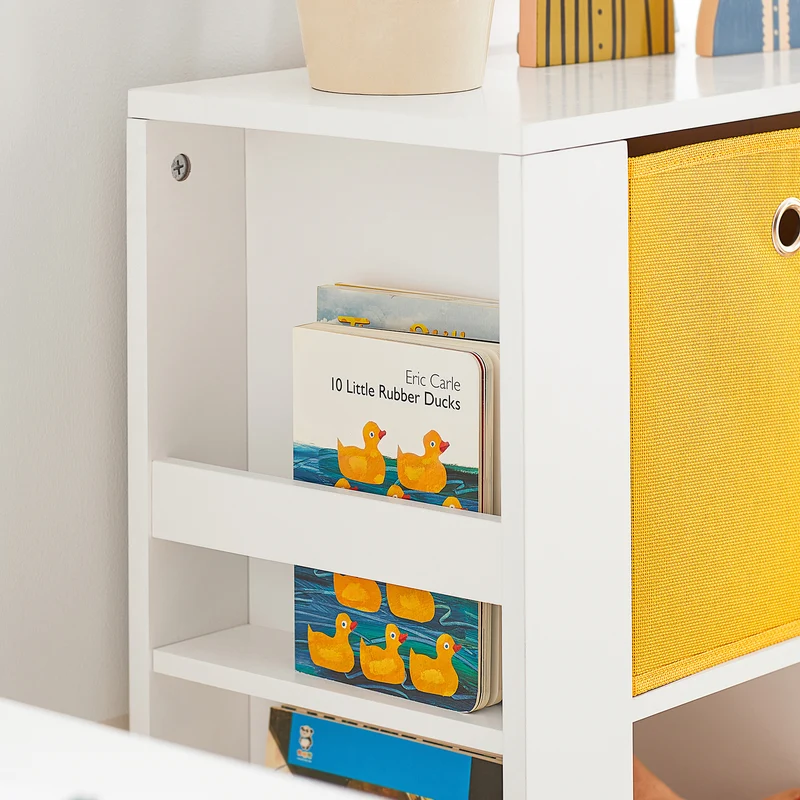 SoBuy KMB48-W Bibliothèque Enfants, Armoire de Rangement pour Livres et Jouets pour Enfant, avec 2 Paniers et 2 Étagères latérales