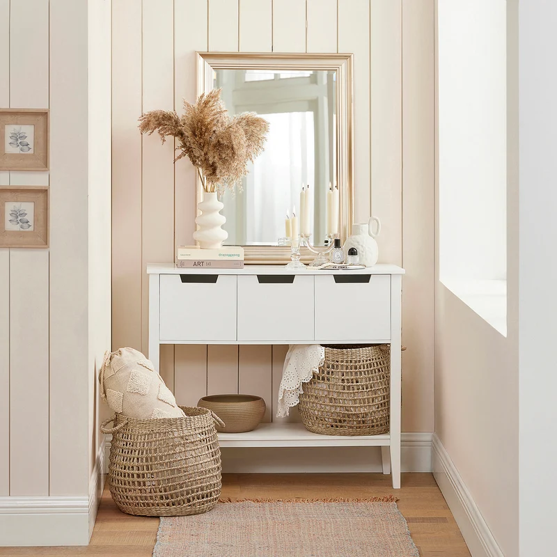 SoBuy FSB51-W Table Console, Table d'Entrée, Bout de Canapé avec 3 tiroirs et 1 étagère, pour Entrée, Chambre, Salon, Coiffeuse