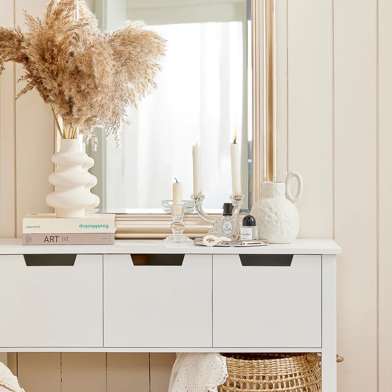 SoBuy FSB51-W Table Console, Table d'Entrée, Bout de Canapé avec 3 tiroirs et 1 étagère, pour Entrée, Chambre, Salon, Coiffeuse