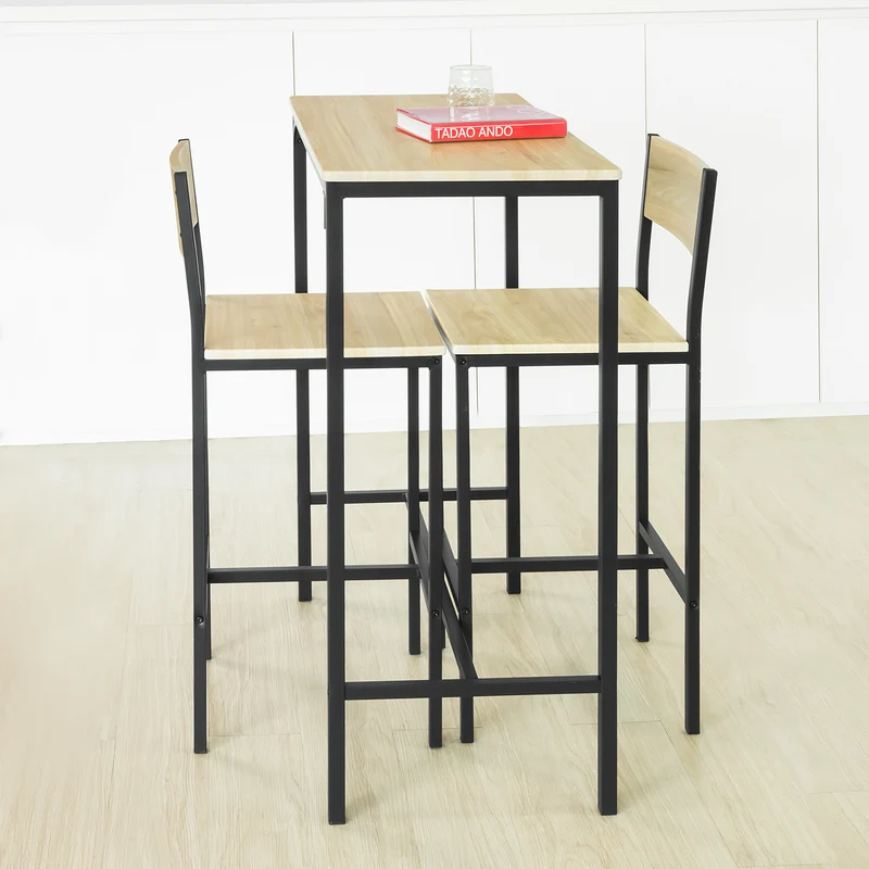 SoBuy OGT03-L-N Lot Table et 2 Chaises de Bar de Style Industriel Ensemble Table de Bar + Tabourets de Bar
