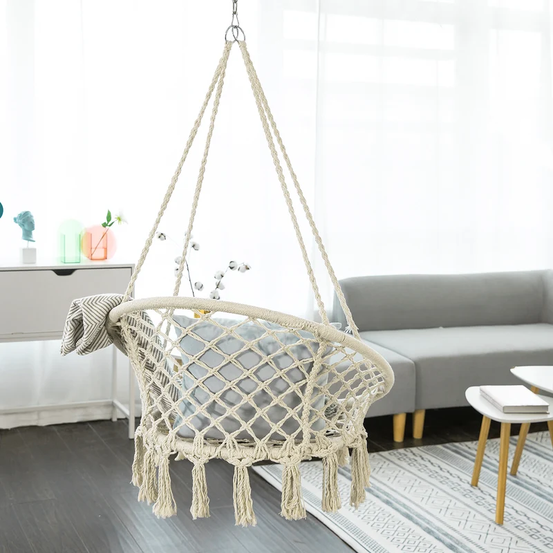 SoBuy OGS42-MI Hamac Suspendu macramé, Fauteuil balançoire Intérieur extérieur