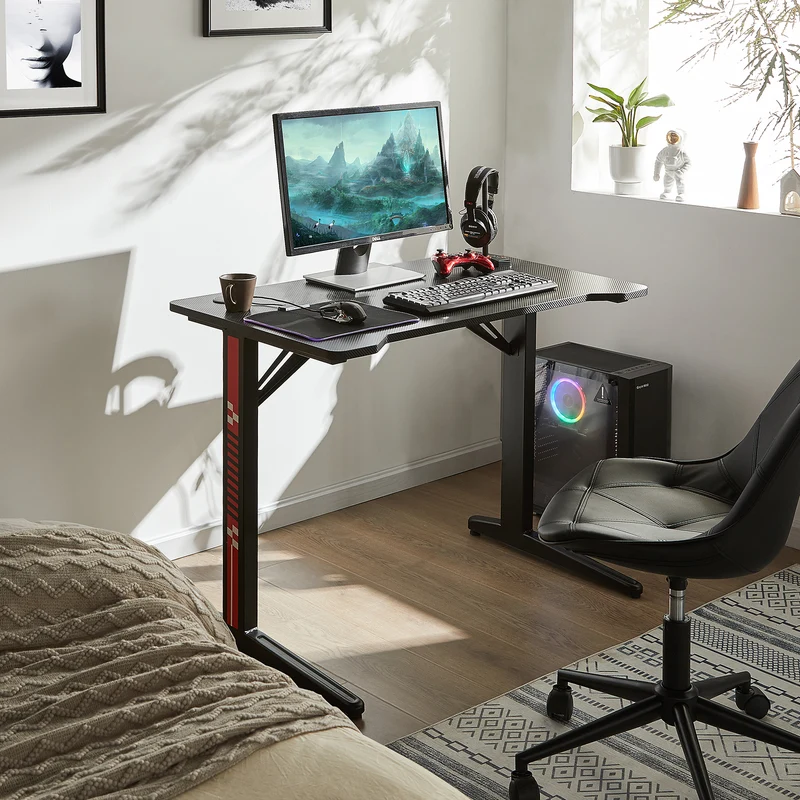 SoBuy FWT80-SCH Bureau Gaming Bureau de Jeu Bureau Informatique Ordinateur Table de jeu Gamer Pro