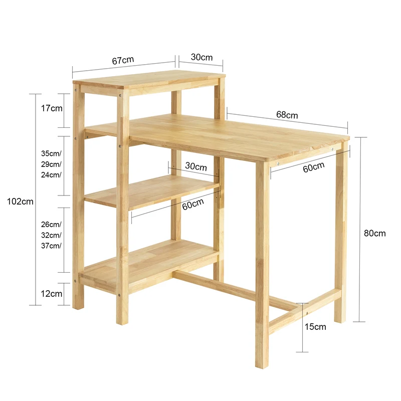 SoBuy FWT69-N Table de Salle à Manger avec étagères, Table à Manger en Bois d'hévéa