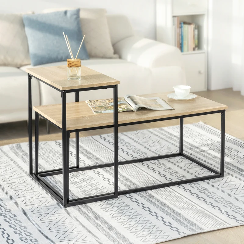 SoBuy FBT108-N Lot de 2 Tables Basses Gigognes, Set de 2 Tables d'appoint Empilables Bouts de canapé