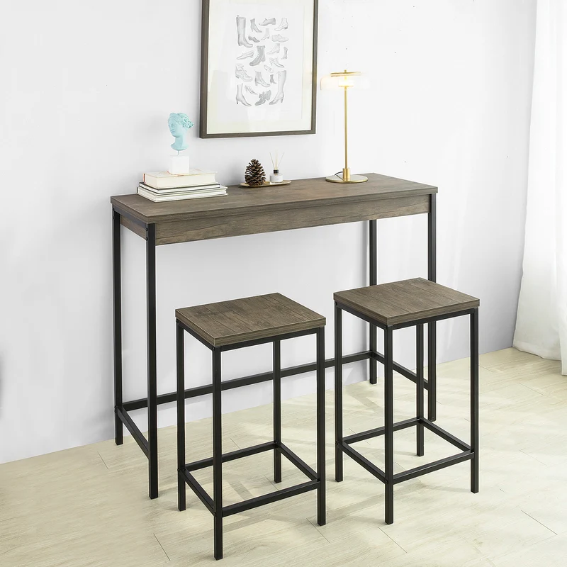 SoBuy OGT30-N Table Haute Mange Debout avec 2 Tabourets, Table de Bar Cuisine, Table Haute Cuisine Petit Espace, Table Mange Debout avec Tabourets, L121xP46xH97cm