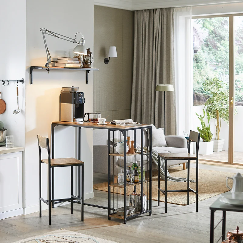 SoBuy FWT84-PF Table Haute de Bar Mange-Debout Table à Manger Table de Bistrot avec 3 Étagères