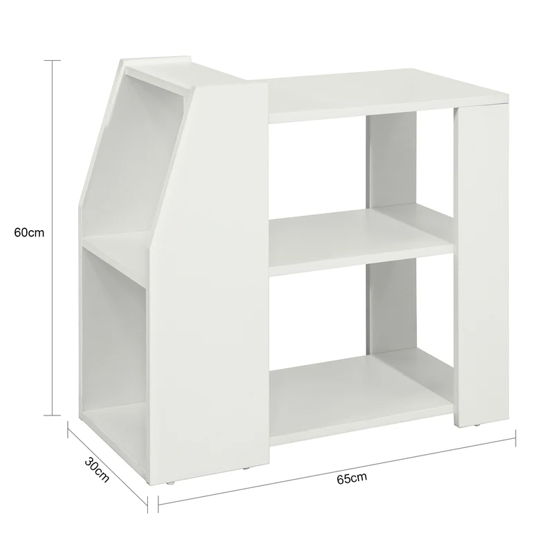 SoBuy FBT104-W Bout de Canapé Table d’Appoint Meuble de Rangement avec 3 Etagères et 2 Compartiments Ouverts