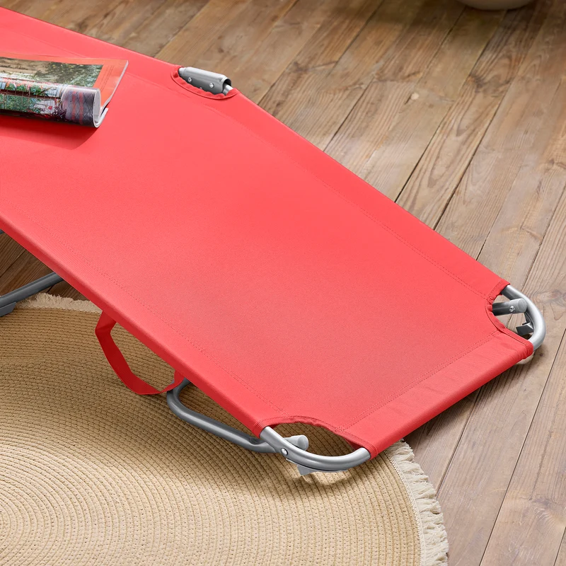 SoBuy OGS35-Rx2 Lot de 2 Transats de Jardin Pliable avec Oreiller et Poche Latérale, Chaise Longue Relax, Design Fonctionnel, Compact – L155×P56×H81 cm, Rouge