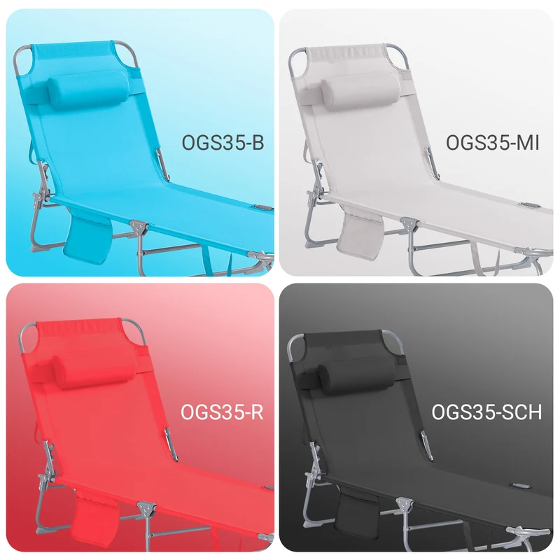 SoBuy OGS35-R Transat de Jardin Pliable avec Oreiller et Poche Latérale, Chaise Longue Relax, Confortable, Design Fonctionnel – L155×P56×H81 cm, Rouge