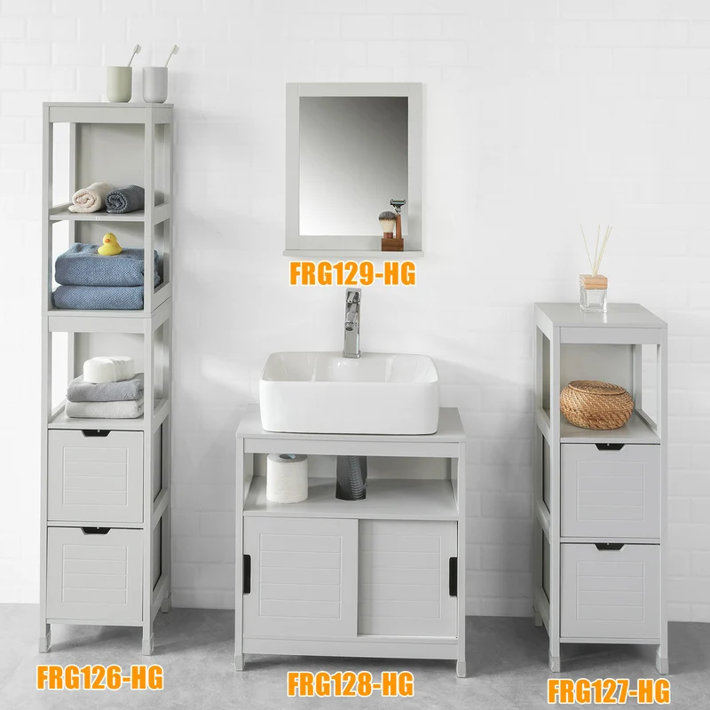 SoBuy FRG129-HG Miroir Mural Meuble Salle de Bain avec 1 étage Plateau -Gris Clair