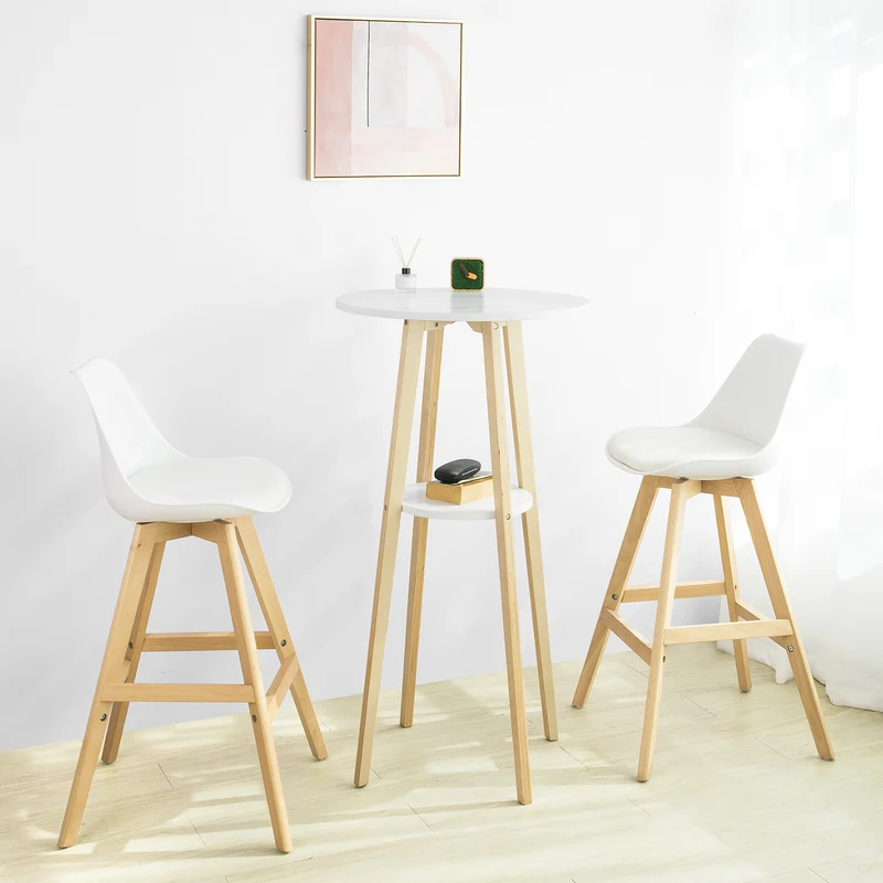 SoBuy FWT58-WN Table de Bar Table Haute de Bar Mange-Debout Cuisine Table café Ronde Scandinave
