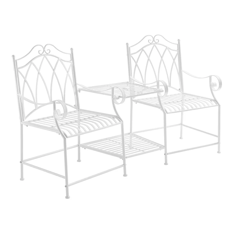 SoBuy OGT44-W Salon de Jardin 2 Personnes Banc avec Table intégrée 2 Places, Table Bistrot, Banc de Jardin