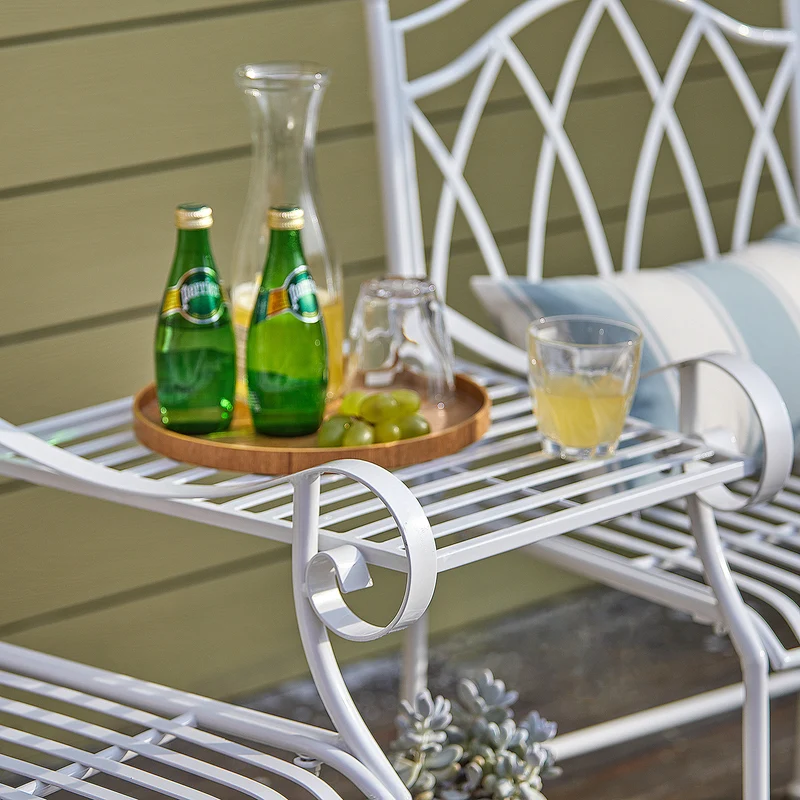 SoBuy OGT44-W Salon de Jardin 2 Personnes Banc avec Table intégrée 2 Places, Table Bistrot, Banc de Jardin