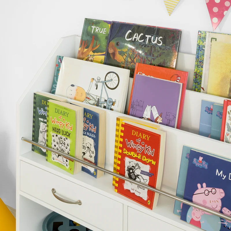 SoBuy KMB39-W Bibliothèque Enfants Étagère à Livres Étagère de Rangement pour Livres et Jouets avec 2 Tiroirs