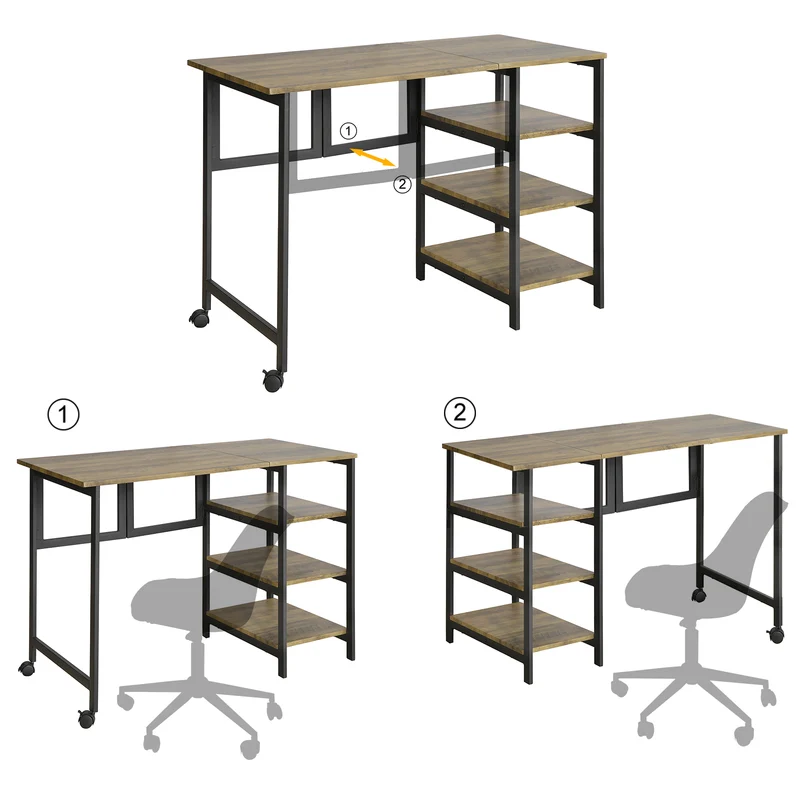 SoBuy FWT85-F Bureau Informatique Pliant Table de Bureau avec Étagère à 3 Niveaux Travail Pliable