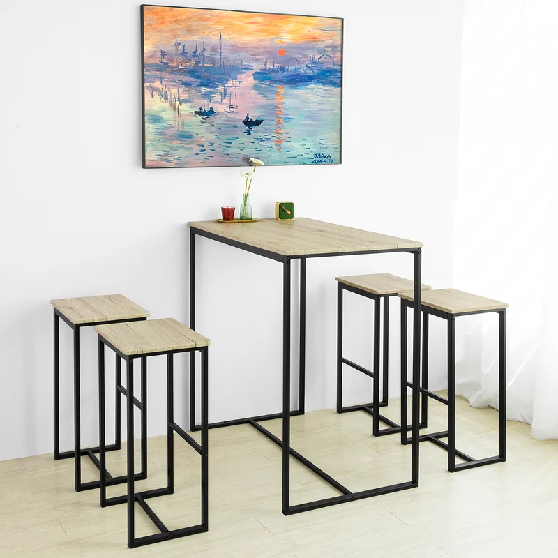 SoBuy OGT26-N Table Haute de Bar, Table à Manger, Table de Bistrot de Style Industriel, Cadre en métal