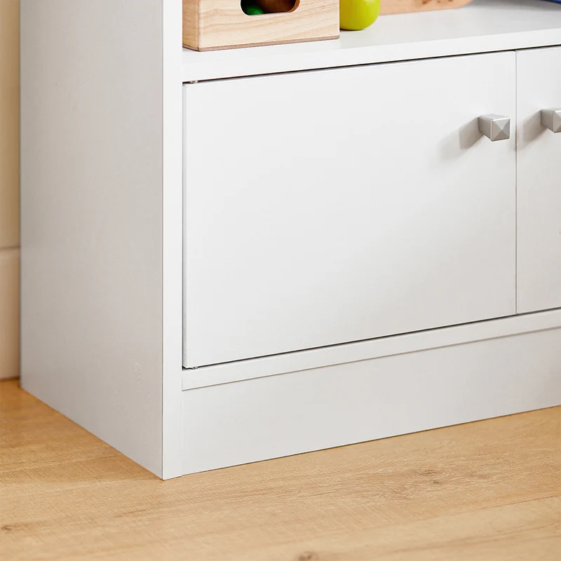 SoBuy KMB11-W Bibliothèque Étagère à Livres Étagère de Rangement Jouets pour Enfants Porte-revues 2 Compartiments Livres, 2 Étagères de Rangment et 2 Portes