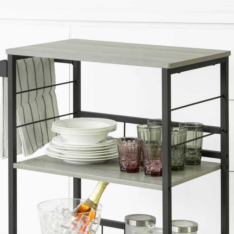 SoBuy SVW16-HG Chariot de Bar Desserte de Style Industriel, pour Four à Micro-Ondes, avec 3 étagères et 1 poignée