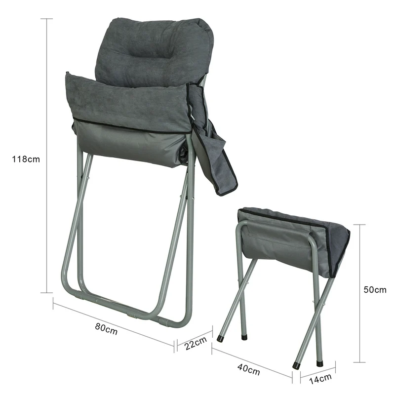 SoBuy OGS55-HG Fauteuil de Jardin Chaise Longue Pliable et Repose-Pieds Fauteuil de Relaxation avec Tabouret et Poche latérale, Gris