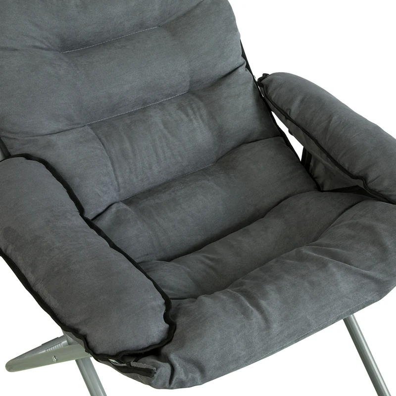 SoBuy OGS55-HG Fauteuil de Jardin Chaise Longue Pliable et Repose-Pieds Fauteuil de Relaxation avec Tabouret et Poche latérale, Gris