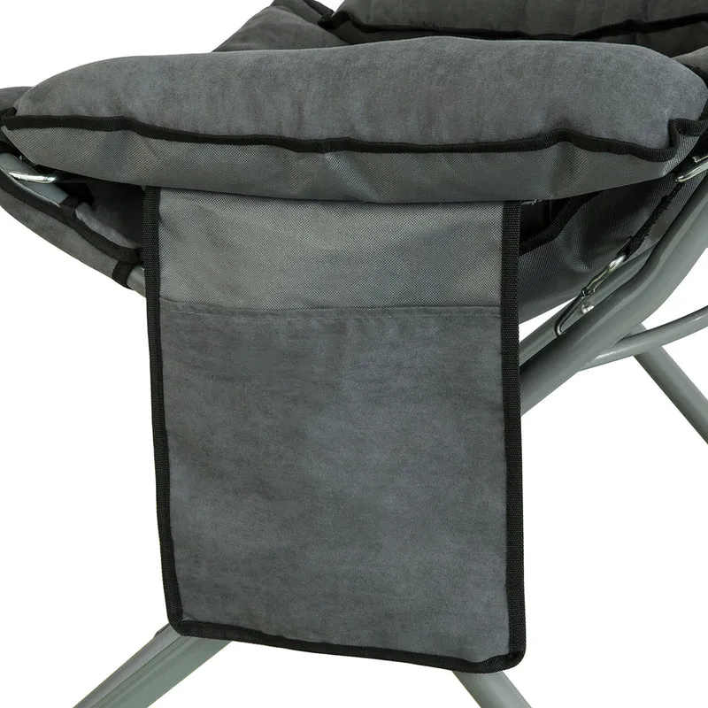 SoBuy OGS55-HG Fauteuil de Jardin Chaise Longue Pliable et Repose-Pieds Fauteuil de Relaxation avec Tabouret et Poche latérale, Gris