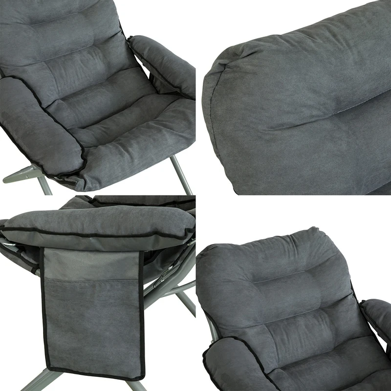 SoBuy OGS55-HG Fauteuil de Jardin Chaise Longue Pliable et Repose-Pieds Fauteuil de Relaxation avec Tabouret et Poche latérale, Gris