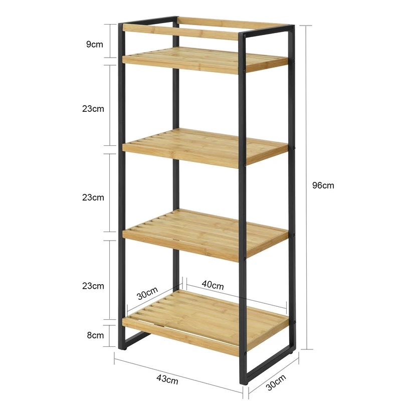 SoBuy STR05-N Étagère de Rangement Étagère de Salle de Bain Cuisine Étagère Debout 4 étages en Bambou et Métal