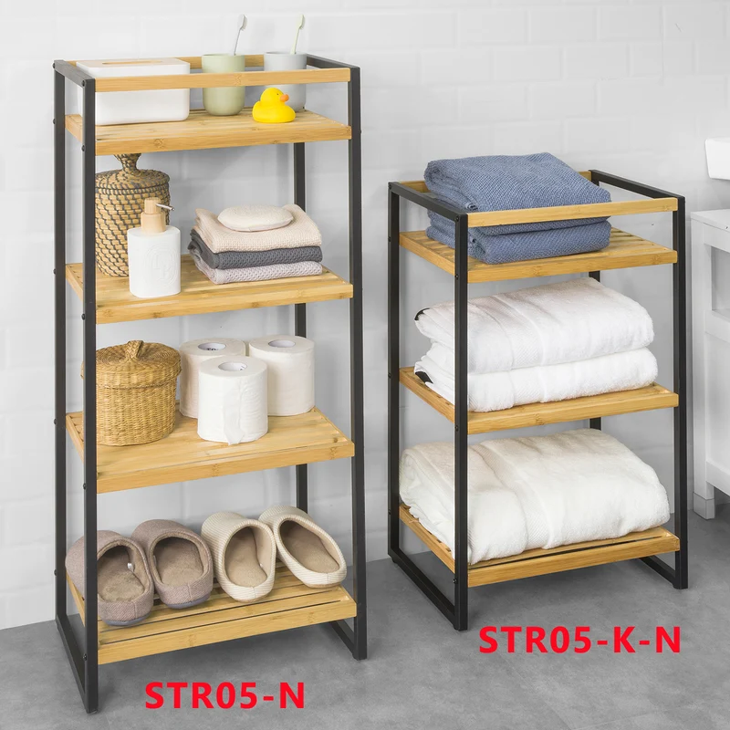 SoBuy STR05-N Étagère de Rangement Étagère de Salle de Bain Cuisine Étagère Debout 4 étages en Bambou et Métal