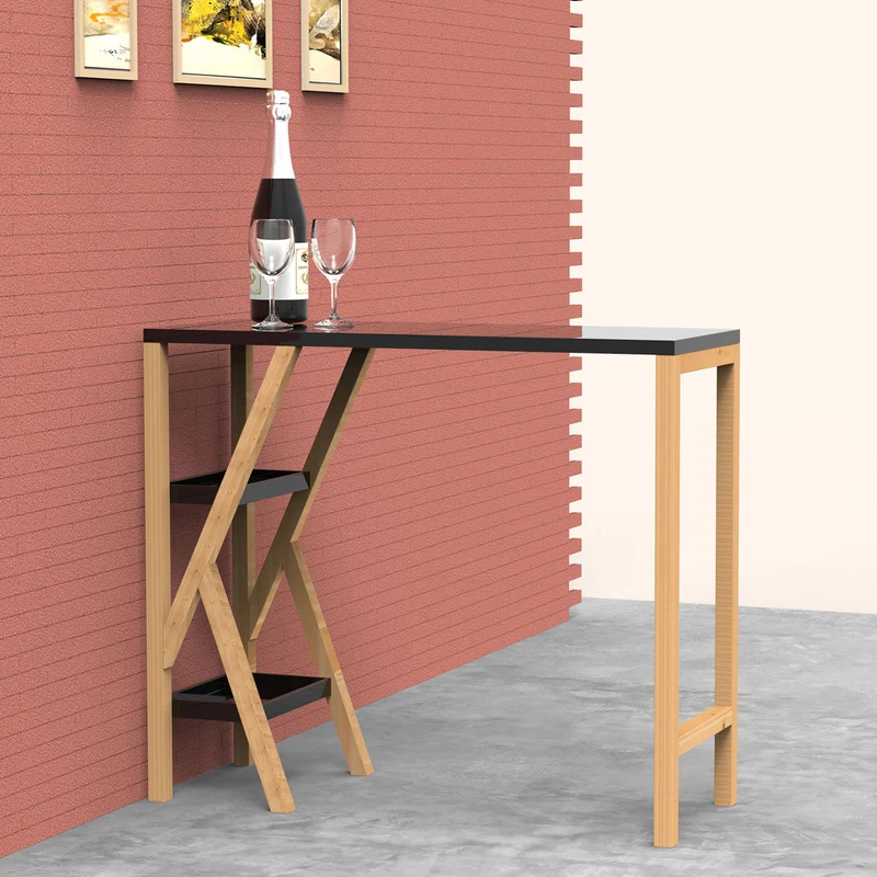 SoBuy FWT56-SCH Bar Table Haute de Bar Mange- 2 étagères de Rangement Pied