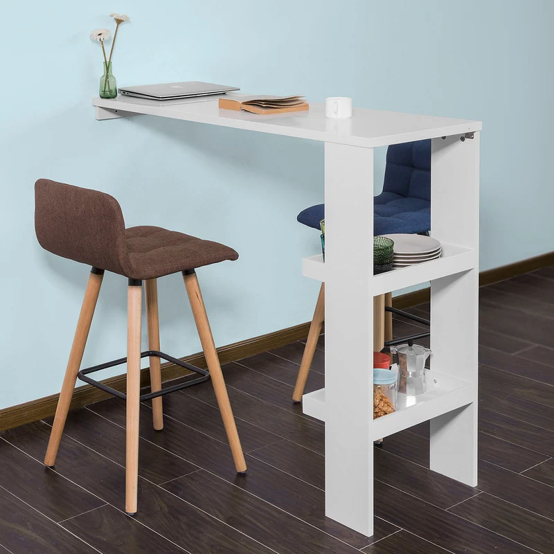 SoBuy FWT55-W Table de Bar Murale Table Haute de Bar Mange-Debout Cuisine