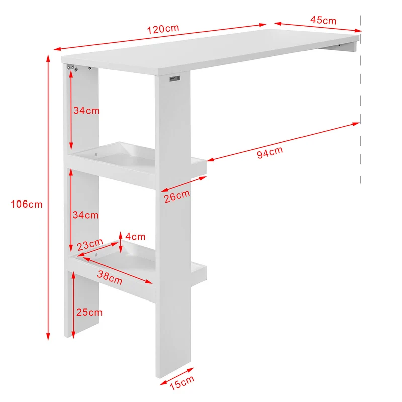 SoBuy FWT55-W Table de Bar Murale Table Haute de Bar Mange-Debout Cuisine