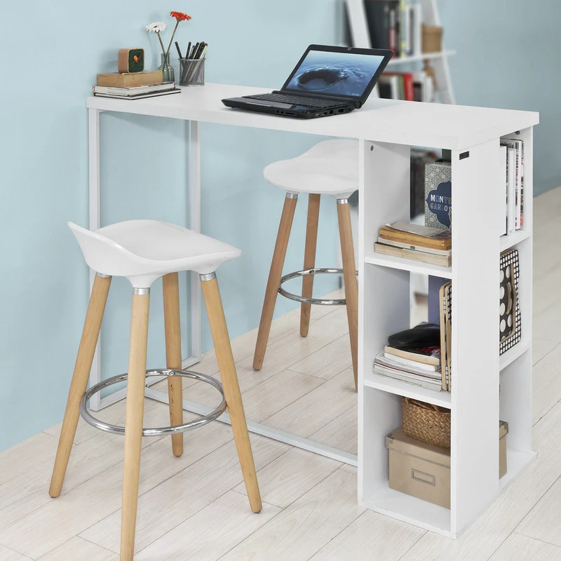 SoBuy FWT39-W Table Haute de Bar Mange-debout Cuisine avec 3 étagères de rangements